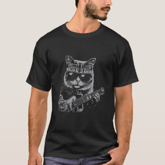 Camiseta Gracioso gato de rock de gato tocando guitarra de