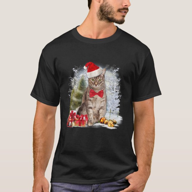Camiseta Gracioso gato de Tabby lleva navidades gráficas de (Anverso)