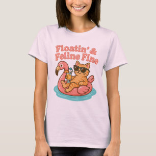 Camiseta Gracioso gato de verano Flamingo T-Shirt