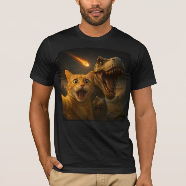 Camiseta Gracioso gato Dino Selfie Meteor Meme Surreal Apoc (Anverso)