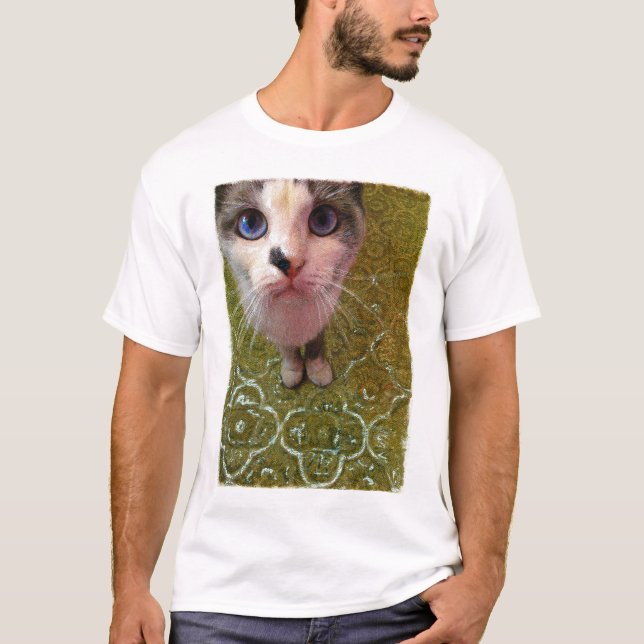 Camiseta Gracioso gato en la cocina foto / dibujo gráfico (Anverso)
