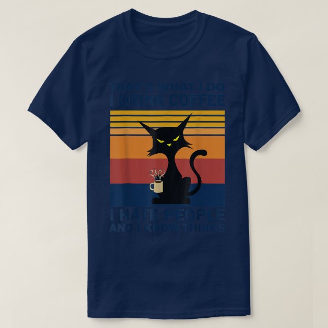 Camiseta Gracioso gato enojado tomando café (Diseño del anverso)