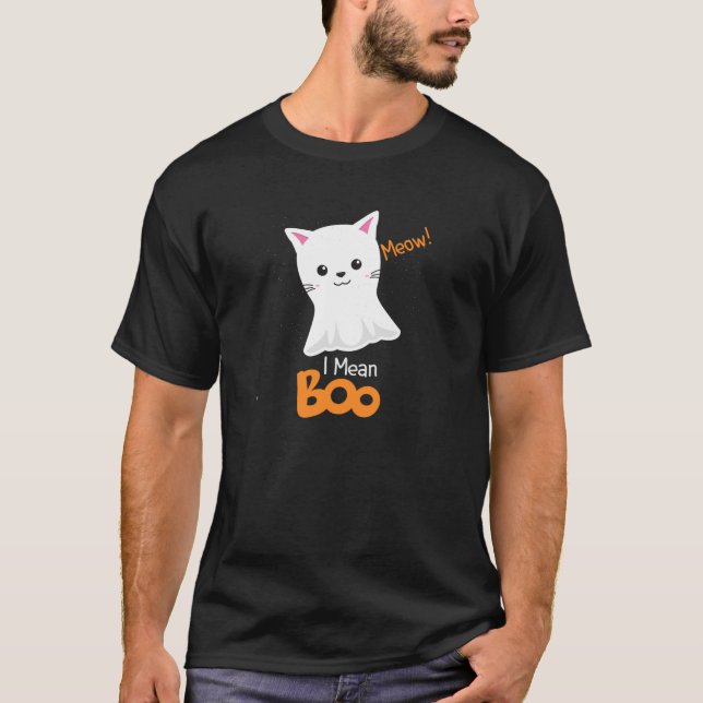 Camiseta Gracioso Gato Fantasma Meow Me Refiero A La Luna D (Anverso)