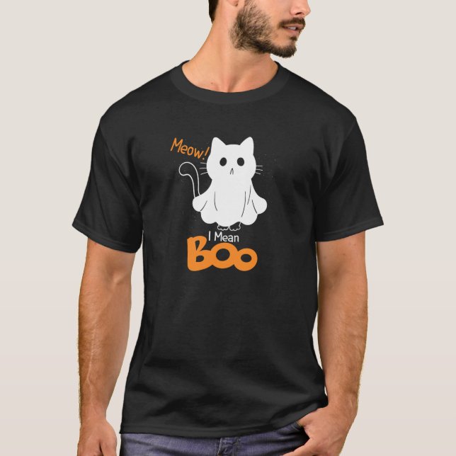 Camiseta Gracioso Gato Fantasma Meow Me Refiero A La Luna D (Anverso)