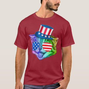 Camiseta Gracioso gato felino arcoiris 4 de julio norteamer