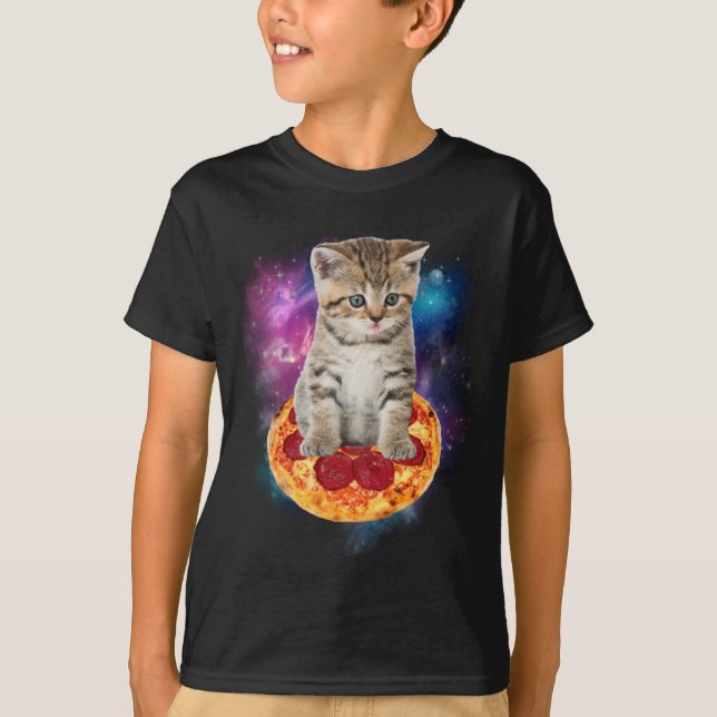 Camiseta Gracioso Gato Galaxy en el espacio - Pizza y T (Anverso)