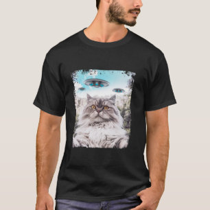 Camiseta Gracioso gato gatito Ragdoll Selfie con OVNIs alie