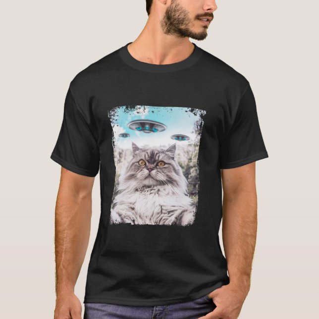 Camiseta Gracioso gato gatito Ragdoll Selfie con OVNIs alie (Anverso)