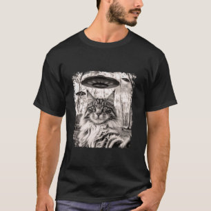 Camiseta Gracioso gato gato gatito con selfie con ovnis ali