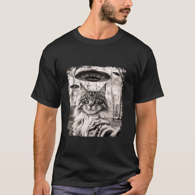 Camiseta Gracioso gato gato gatito con selfie con ovnis ali (Anverso)