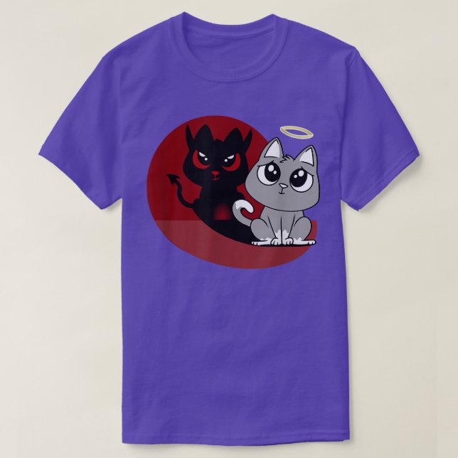Camiseta Gracioso Gato Gris Ángel Malo Gato Sombra Mal Dia (Diseño del anverso)