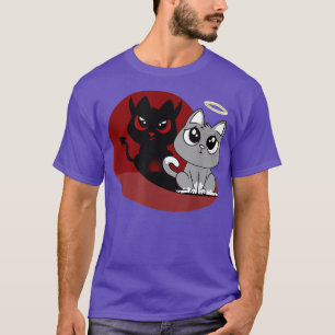 Camiseta Gracioso Gato Gris Ángel Malo Gato Sombra Mal Dia