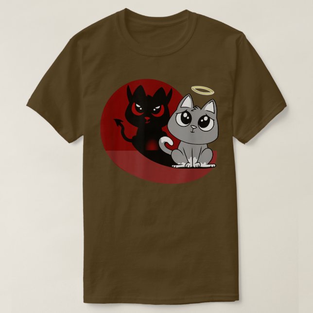 Camiseta Gracioso Gato Gris Ángel Malo Gato Sombra Mal Dia (Diseño del anverso)