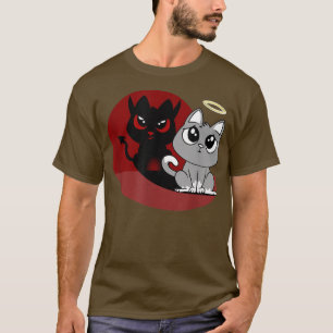Camiseta Gracioso Gato Gris Ángel Malo Gato Sombra Mal Dia