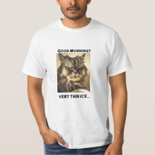 Camiseta Gracioso Gato Grumpy Mañana Café Meme Art