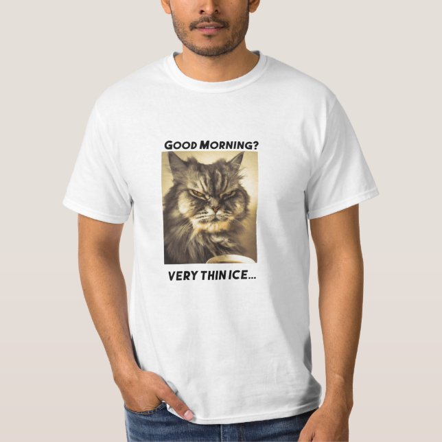 Camiseta Gracioso Gato Grumpy Mañana Café Meme Art (Anverso)