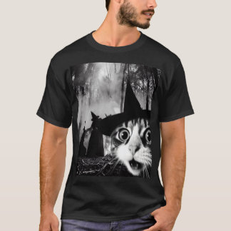 Camiseta Gracioso Gato Halloween Festejó Selfie y brujas de