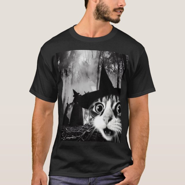 Camiseta Gracioso Gato Halloween Festejó Selfie y brujas de (Anverso)