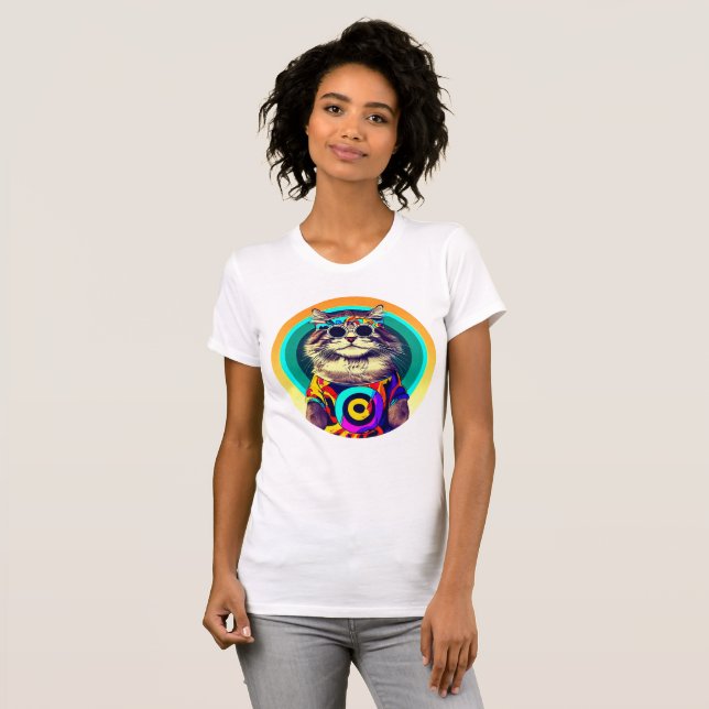 Camiseta Gracioso gato hippie (Anverso completo)