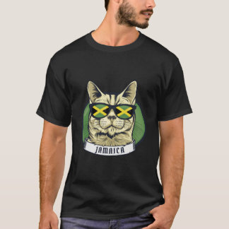 Camiseta Gracioso gato jamaiquino con gafas de sol Bandera 