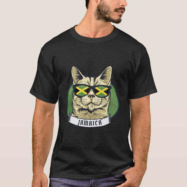 Camiseta Gracioso gato jamaiquino con gafas de sol Bandera  (Anverso)