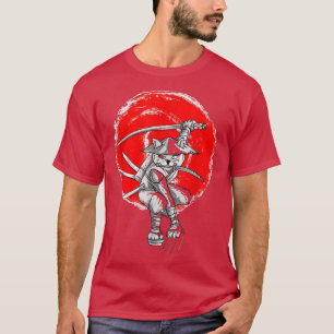 Camiseta Gracioso gato japonés gato samurai gato japonés ro
