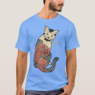 Camiseta Gracioso gato japonés gato samurai gato japonés ro