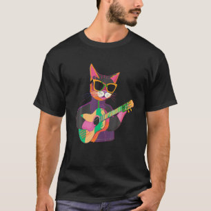 Camiseta Gracioso gato jugando a guitarra acústica banda de