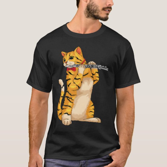 Camiseta Gracioso gato jugando flauta a la flauta de un ani (Anverso)