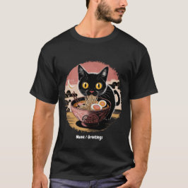 Camiseta Gracioso gato Kawaii comiendo fideos de Ramen lind
