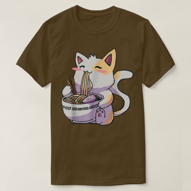 Camiseta Gracioso gato Kawaii comiendo Ramen Anime japonés  (Diseño del anverso)