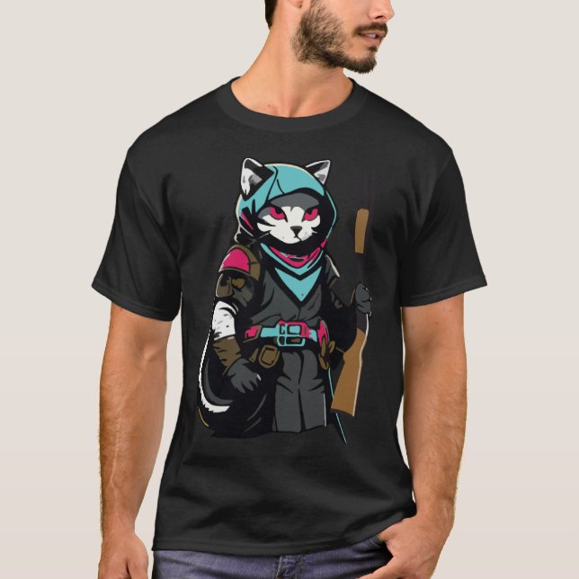 Camiseta Gracioso Gato Kitty Pew Gun Meme Rifle Lover Pullo (Anverso)