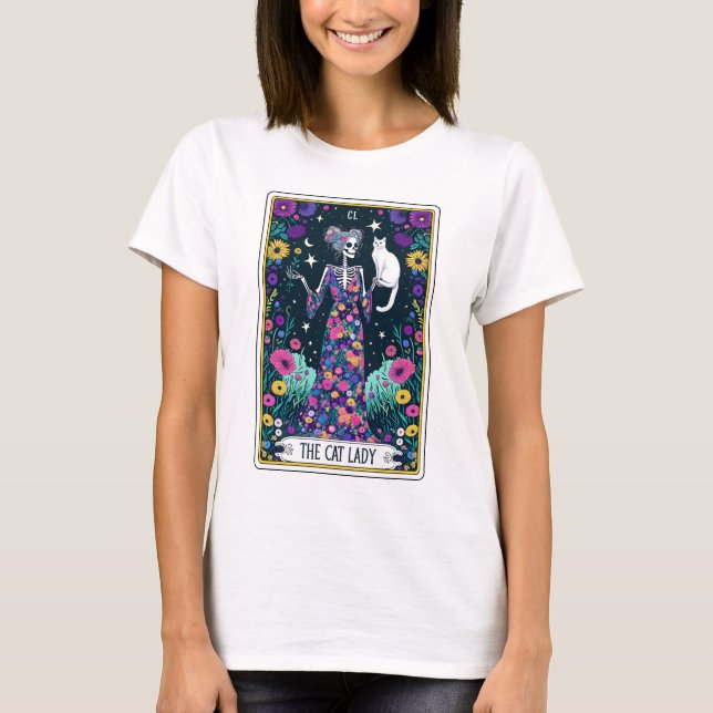 Camiseta Gracioso gato Lady Skeleton Tarot (Anverso)