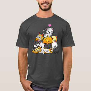 Camiseta Gracioso gato lindo Kitty Pile Gats Anime Kawaii N