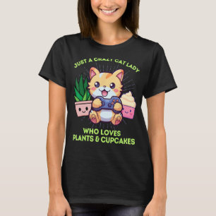 Camiseta Gracioso Gato Loco Lady Cupcakes Plantas Videojueg