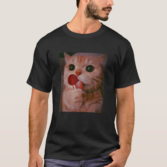 Camiseta Gracioso Gato Lollipop Meow Kitty Funny Cat Lover (Anverso)