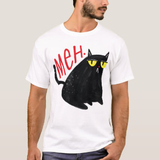 Camiseta Gracioso Gato Meh Meow Gato Negro Para Los Regalos