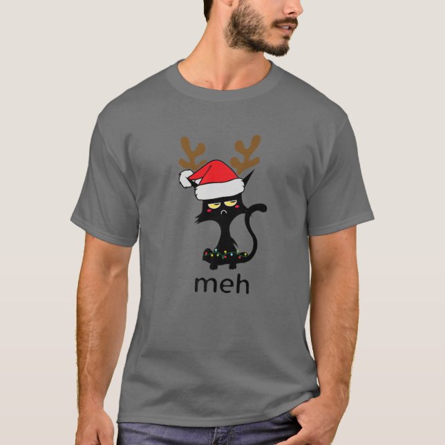 Camiseta Gracioso Gato Meh Para Gatos Amantes De Navidades  (Anverso)