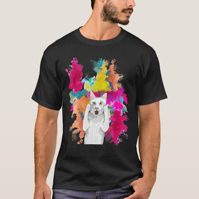 Camiseta Gracioso Gato, Meoww Asombroso, acuarela, Gato Ena (Anverso)