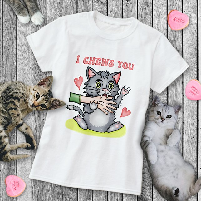 Camiseta Gracioso gato mordiendo la mano te mastico El día  (Subido por el creador)