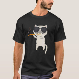 Camiseta Gracioso Gato Mustache Con Gafas De Sol Y Jugando