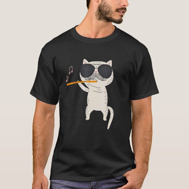 Camiseta Gracioso Gato Mustache Con Gafas De Sol Y Jugando (Anverso)