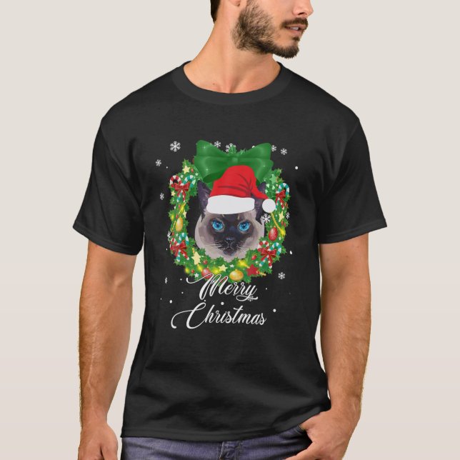 Camiseta Gracioso gato Navidad Nieve siamesa decoraciones n (Anverso)