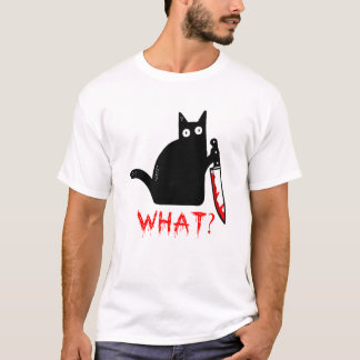 Camiseta ¿Gracioso Gato Negro Asesino Qué? Holding Knife T-