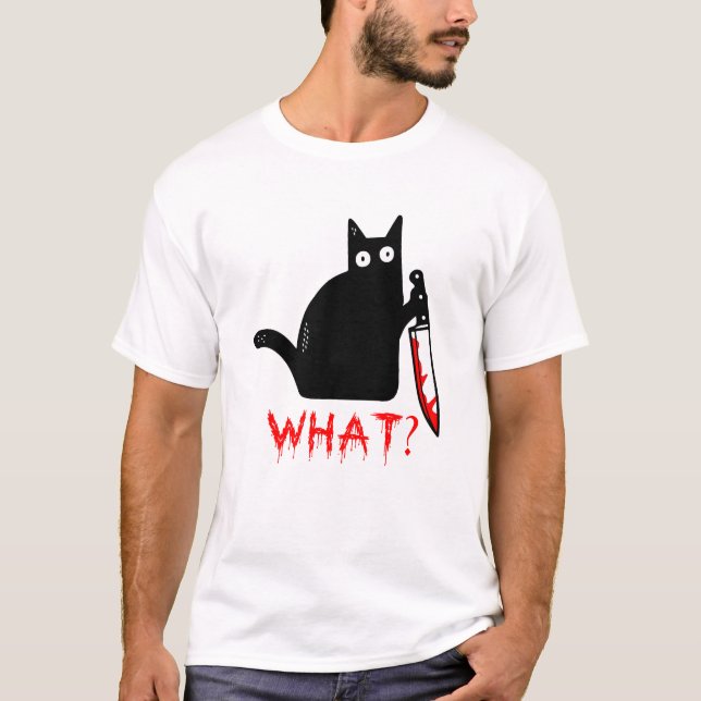 Camiseta ¿Gracioso Gato Negro Asesino Qué? Holding Knife T- (Anverso)