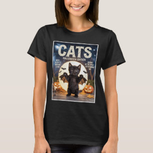 Camiseta Gracioso Gato Negro En Bat Costume Zine Halloween
