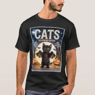 Camiseta Gracioso Gato Negro En Bat Costume Zine Halloween