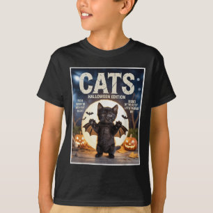 Camiseta Gracioso Gato Negro En Bat Costume Zine Halloween