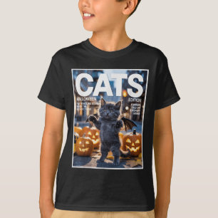 Camiseta Gracioso Gato Negro En El Vestido De Bat Cuse Zine