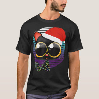 Camiseta Gracioso Gato Negro Envuelto En Luces De Navidades